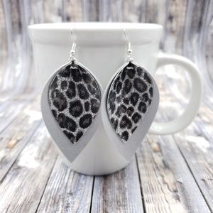 Silver/Black leopard print Faux Leather Earrings!